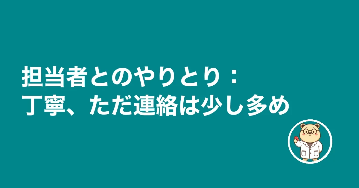 担当者とのやりとり:丁寧、ただ連絡は少し多め