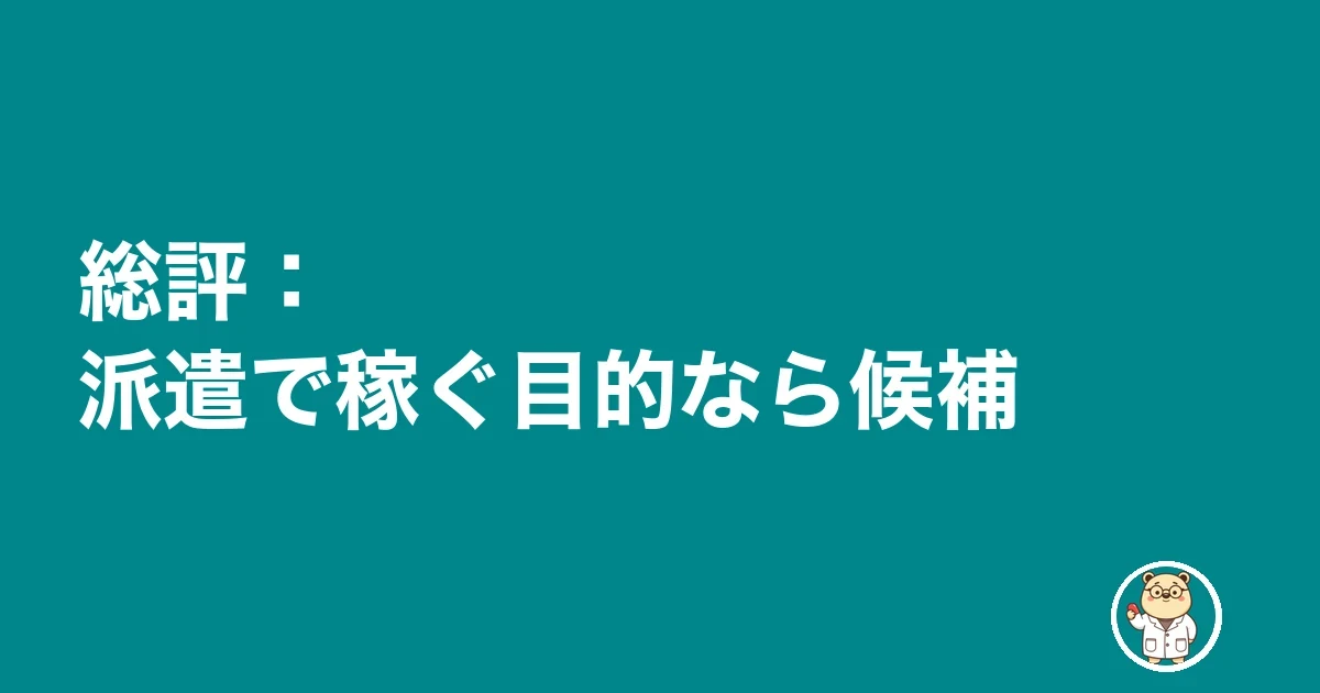 総評:派遣で稼ぐ目的なら候補